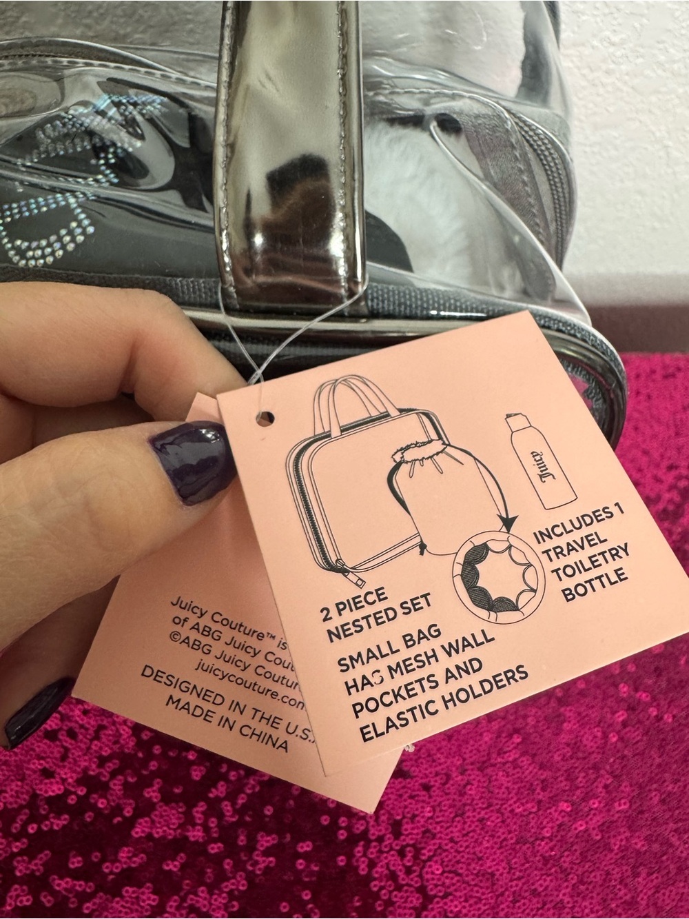 NEW w TAGS 🏷️ JUICY COUTURE 3-Piece Travel Cosmetic Bag & Toiletry Bottle Set - Picture 11 of 13